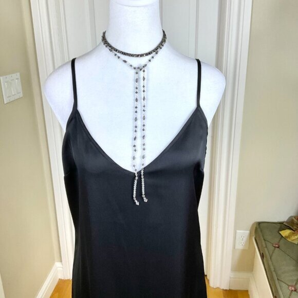 Staud Dress Slip Maxi Black Satin Strappy Longline Side Slits (10) - Picture 2 of 8